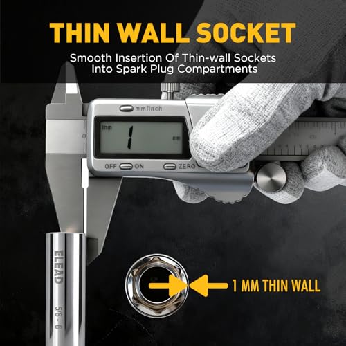 5/8" Swivel Magnetic Spark Plug Socket, 3/8" Drive x 6" Total Length, Thin Wall Spark Plug Removal Tool, 360 Degree Swivel, Enhanced Magnetic, 6-Point Design, Cr-V Steel - size: 5/8" x 6" Spark Plug Socket