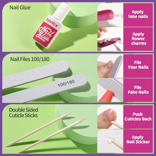 Teenitor Long Fake Nails Kit - 10 Colors Matte & Glossy, 4 Glitter Press On Nails - color: Matte/Glossy/Glitter Colors