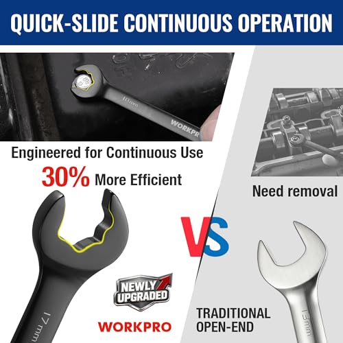 WORKPRO 8-piece Anti-Slip Ratcheting Wrench Set with Quick-Slide Open End - style: Metric + Quick Release