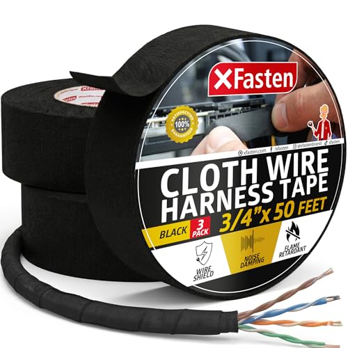 XFasten Wire Harness Tape, 3/4-Inch x 50-Foot (3-Pack), High Temp Wiring Loom Harness, Self-Adhesive Felt Cloth Electrical Tape for Automotive Engines, Noise Dampening, and Cable Protection - style: 3/4-Inch x 50-Feet (3-Pack)