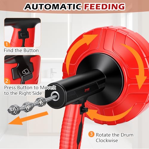 46 FT Drain Snake 11-in-1 Double Mode Drain Auger Tools | Drain Unblocking, Plumbing Snake for Kitchen, Bathrom and Shower Sink, Drain Clog Remover for Real DYIs 2026 Upgraded - color: Red&Black-46FT-YY