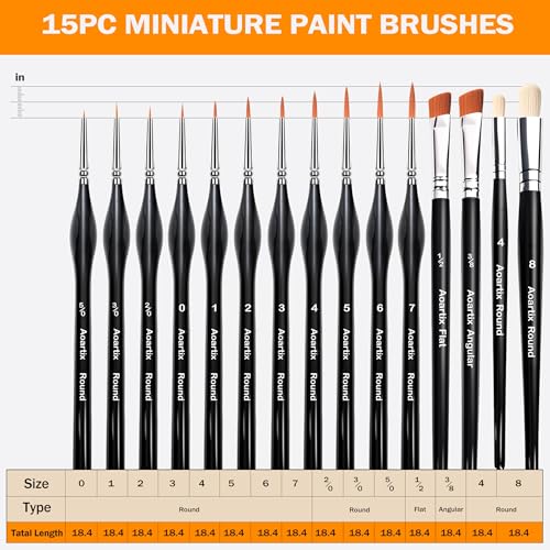 Miniature Brushes, Aoartix 15 Pcs Dry Detail Paint Brush, Triangular Handle - color: Black