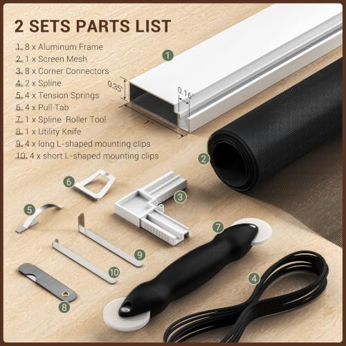 Window Screen Frame Kit, Makes 2 Screens, Up to 46 x 46 in - color: White-Polyester, size: 46" W X 46" H (2 Pack)