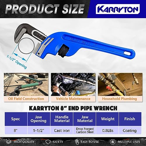 8 Inch End Pipe Wrench, Jaw Opening 1.5"/38mm Adjustable Cast Iron offset Handle Plumbing Wrench, Perfect Plumbers Tool for Oil Field, Plumbing, Auto Repair, Construction and Mechanics - size: 8-IN, style: End