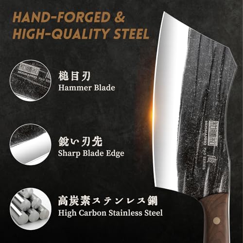 HOSHANHO Butcher Knife Set, 3PCS Knife Set of Bone & Cleaver & Viking Knife | High Carbon Steel Serbian Chef Knife Set of Heavy Duty Chopping Knife for Home, Cooking, Outdoor Camping BBQ - size: 6"