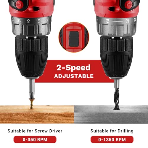 Power Drill Cordless: DEKO PRO Cordless Drill 20V Electric Power Drills Set Tool for Women with Battery and Charger 20 Volt Drills Driver Kit Red - color: Red