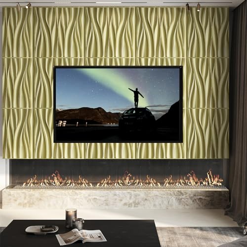 STICKGOO 3D Wall Panels, Champaign Gold Wave Design, 19.7''x19.7'' - color: Champaign Gold
