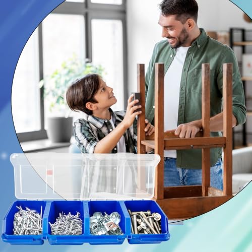 8 Pcs Screw Organizer Box Screw Parts Box with 4 Compartments Translucent Lid Tool Bins Plastic Parts Organizer for Hardware Garage Workbench Craft Organizing Storage
