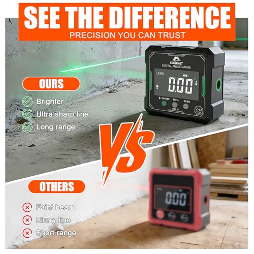 Digital Angle Finder with Green Laser, 4-side Magnetic Digital Laser Level - color: Green