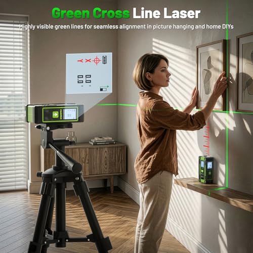 Digital Laser Tape Measure 4-in-1, HUEPAR ±1/16" Laser Measure with Dual HD Display, 200Ft Rechargeable Laser Measurement&33Ft Green Cross Line Laser&10Ft Tape, for Area/Volume/Pythagorean/Leveling