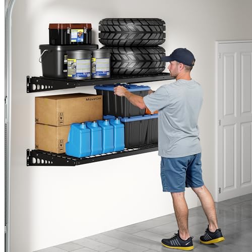 FLEXIMOUNTS 2x4ft Garage Storage, 2 Pack Garage Wall Shelving, Black - size: 2 pack-2x4 ft