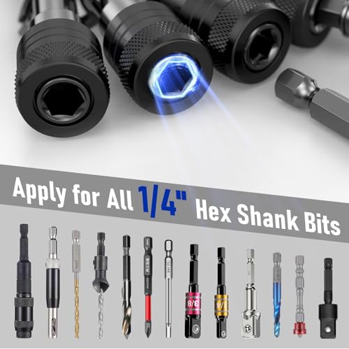 Enhanced Non-Slip Bit Holder Key Chain 6pc, Drill Bit Holder for 1/4 Inch Hex Shank Bits, Bit Holders for Impact Driver Drill Bit Extension, Screwdriver Bit Holder, Quick Change & Easy Access, Black - color: Black
