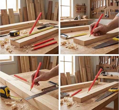 KR. LIF Carpenter Pencils with CM Scale – Framing Construction Pencil for Contractor & Woodworking 14-Pack (Red) - color: Red