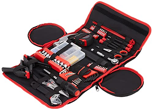 86-Piece Household Hand Tool Set with Roll-Up Bag – Tool Kit with Screwdrivers, Pliers, Wrenches, and More – Great for the Home or Car by Stalwart - color: Red