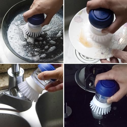 CELOX 2 Pack Dish Brush with Soap Dispenser for Kitchen Cleaning, Kitchen Brush for Dish Pot Pan Sink Cleaning - color: White and Blue Brush