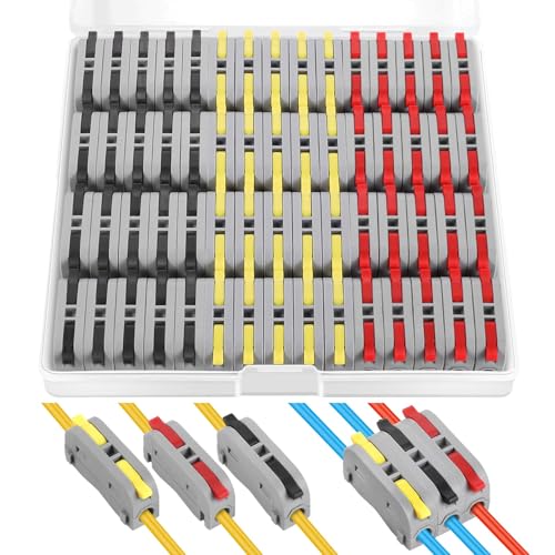 60 pcs XHF Black&Red&Yellow Compact Lever Connectors Nuts, Electrical Connectors Wire Terminals for Any Circuit Inline Splices 28-12 AWG (SPL-1) - color: Black&Red&Yellow