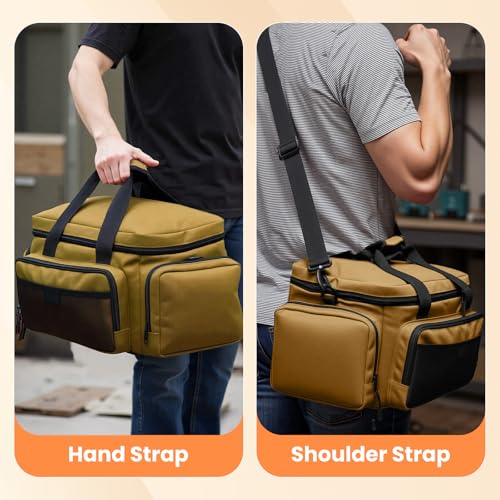 VJI 18" Heavy Duty Tool Bag with Adjustable Shoulder Strap, Khaki - color: Khaki