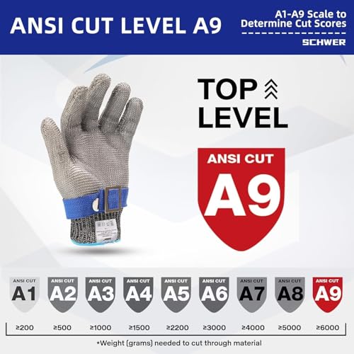 Schwer 10 Pcs SlicePro ANSI A9 Cut Resistant Glove PR1706, Stainless Steel Mesh Metal Glove, Food Grade for Kitchen Cooking, Butcher Meat Cutting, Oyster Shucking, Mandoline, Non-PFAS, S - size: Small (Pack of 10), style: 1.0 Steel Wire