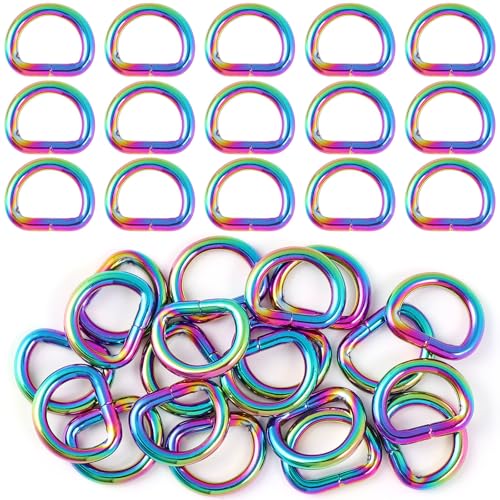 1/2 inch Rainbow D Rings Buckles-20 PCS D-ring Metal D-Shape Buckle Clips-welded Purse Hardware for Bag Making Webbing 13mm - color: Rainbow D-ring-20pcs-1/2 Inch