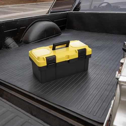 Cididu 16 Inch Plastic Tool Box with Handle, Portable Toolbox with Removable Tray and Lockable Design, Heavy Duty Toolbox Organizer with Small Parts Box for Household Workshops Garages, Black Yellow