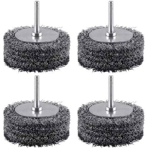 Rocaris 4 Pack Wire Brush for Drill Set, 3 Inch Carbon Steel Wire Wheel for Drill Attachments, Heavy Duty Rust Remover Brush Paint Rust & Corrosion, 1/4in Shank, 20000RPM