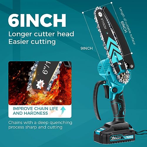 Saker Mini Chainsaw,6 Inch Electric Chainsaw Cordless with 2 Batteries Blue - color: 6 Inch Blue