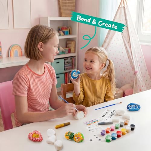 JOYIN Rock Painting Kit for Kids, Arts and Crafts for Girls & Boys Ages 6-12, DIY Supplies for Painting Rocks, Easter Craft Kits Art Set, Kids Birthday Christmas Presents, Family Indoor Activity - style: Original
