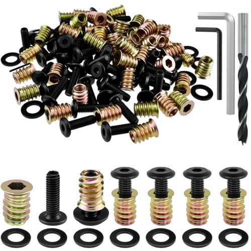 100 Sets M6 x 19/32" Threaded Insert and Bolt for Wood - size: M6 x 19/32", 100 Sets