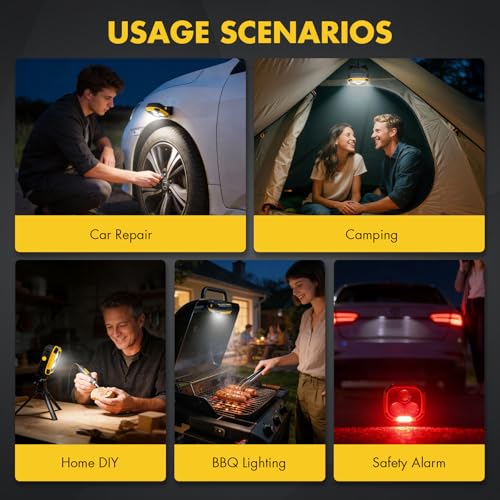 Rechargeable Work Light, 4000LM Magnetic LED Work Light | 6000mAh Magnetic Light, IP65 Waterproof, Emergency Flashlight, 30H Runtime, Portable Light for Mechanics, Car Repair(Yellow) - size: 1 Pack