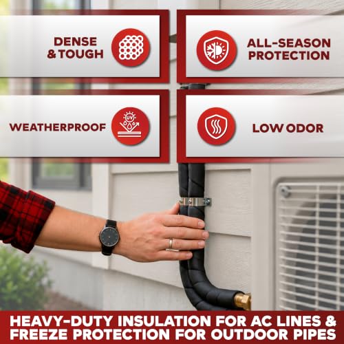 XFasten Foam Pipe Insulation Tape 4 Inch x 15 Feet Heavy-Duty AC Line Insulation Outdoor Pipe Wrap Tape AC Pipe Insulation Outdoor Pipe Insulation Wrap Tape HVAC Line Insulation Pipe Wrap Around Tape - style: 4 Inch x 15 Feet