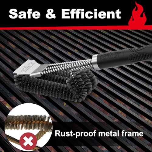 GRILLART Grill Brush, 18'' Extra-Strong Handle, BBQ Cleaner with Scraper