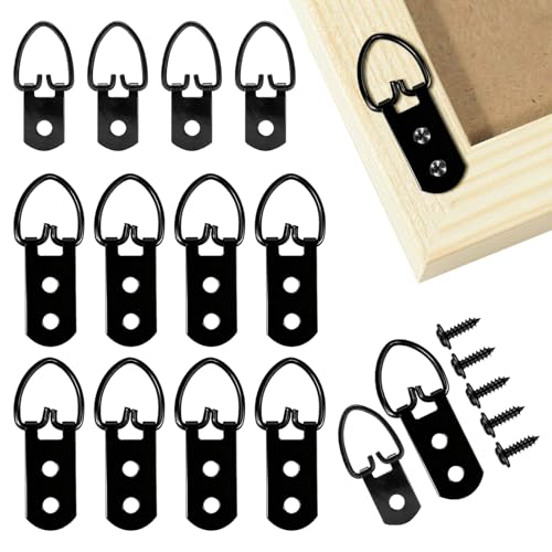 140 PCS D-Ring Picture Hangers Kit, 40 Single Hole & 20 Double Hole Hangers with 80 Screws, 50 lb Load Heavy Duty Picture Hanging Hardware for Picture Frame Mirrors Canvas (Black) - size: Black