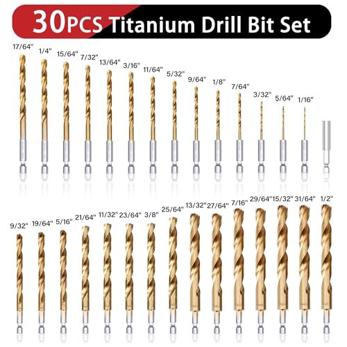 30 PCS(5/64"-1/2") Hex Shank Titanium Impact Drill Bit Set - size: 30pcs-HEX
