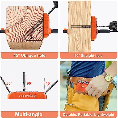 Aluminum Drill Guide Jig 30 45 90 Degree Angle 4 Sizes for Angled and Straight Holes, Portable Durable Cable Railing Drilling Template Block for Deck Stair Handrail DG12 - size: Without F clamp
