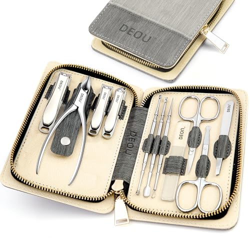 DEOU Manicure Sets Nail Clippers Stainless Steel Manicure and Pedicure kit Girls Professional Nail Files and Men's Grooming Scissors Tools for Home Personal Care or Gifts (Gray upgraded version) - color: Gray Upgraded Version