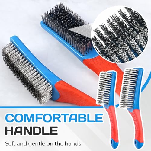 2PCS Wire Brushes,Heavy Duty Stainless Steel Wire Scratch Brush for Cleaning,Metal Wire Brush with Rubber Handle for Rust Removal & Paint Removal (2 Pcs (8-Row + 6-Row)) - color: 2 Pcs (8-row + 6-row)