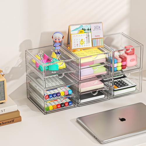 caktraie 4-Pack 4-Drawer Acrylic Storage Organizer for Desk, Crafts,Vanity - size: 4 Drawers