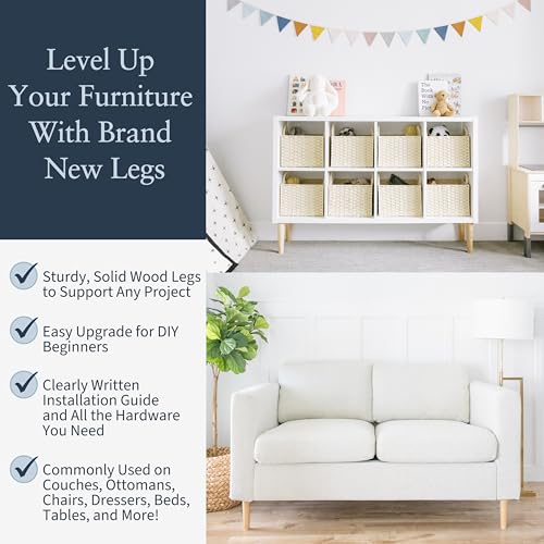 Airy Abode Premium Ash Wood Furniture Legs (Full Install Kit) - Pick Your Size and Color - color: Ash, size: 4 Inches