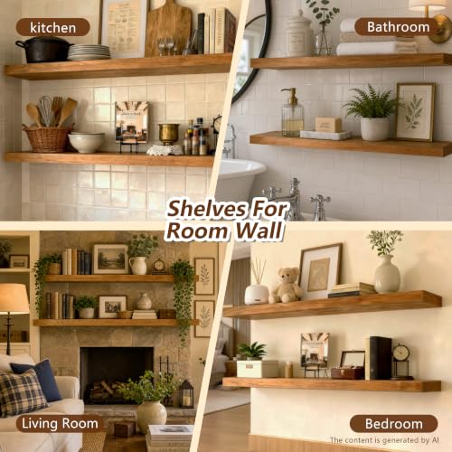 ROGMARS 36 Inches Long Walnut Floating Shelves - color: Walnut, size: 36 Inch set of 2