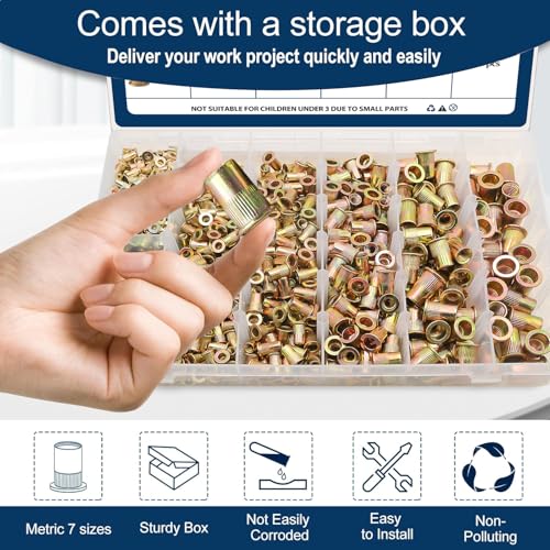 Metric Rivet Nut Assortment Kit, 890Pcs M3-M12 Zinc Plated Rivnuts - color: Yellow, size: Metric Assortment - 890 Pcs