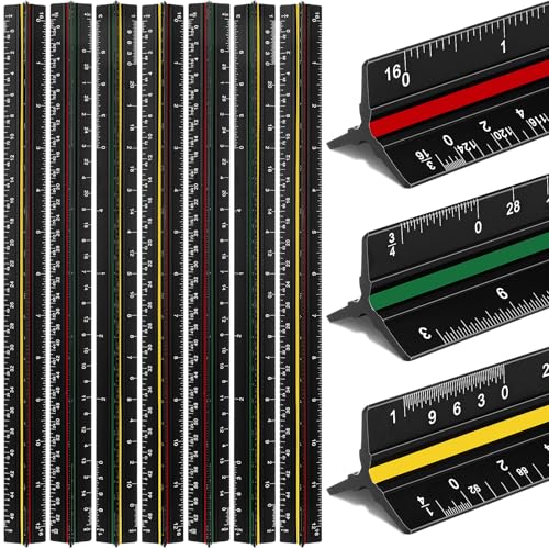 Macarrie 10 Pcs Architectural Scale Ruler 12" Engineers Scale Set, 3 Colors - color: 3 Colors