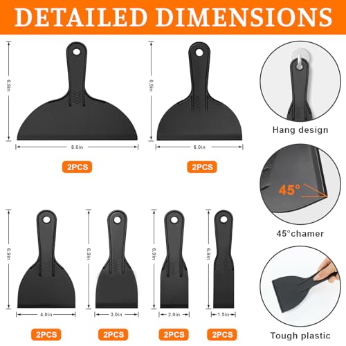 15 Pack Plastic Putty Knife, Putty Knife Scraper for Spackling, Scraper Tool Set in 6 Sizes, Flexible Knives for Taping Drywall Wall Painting