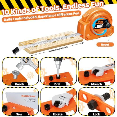 Kids Tool Set, Toddler Tool Box, Toy Drill, Construction Toys for Ages 3-5 - color: Orange