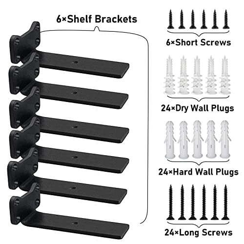 Floating Shelf Brackets Heavy Duty Industrial L Shelf Bracket 1/5 Inch Thick Premium Solid Steel Shelf Supports, Black Rustic Wall Brackets for Shelves - 5 Inch Floating Shelves Hardware (6 Pack) - size: 5 Inch-6 Pack