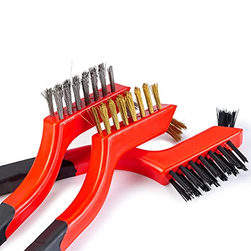Small Wire Brush Set, Wire Brushes for Cleaning Rust Removal, 3 Brush Types Stainless Steel Brush for Cleaning, Brass Metal Brush, and Nylon Brushes.