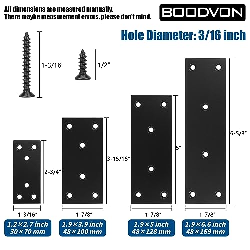 Mending Plate, Metal Steel Flat Straight Brace Bracket, Black Double-Wide Joining Plate for Wood Furniture Fastening & Fixing with 2 Sets of Screws of Different Lengths(48x128mm, 2 Pack) - size: 1.9 × 5 inches