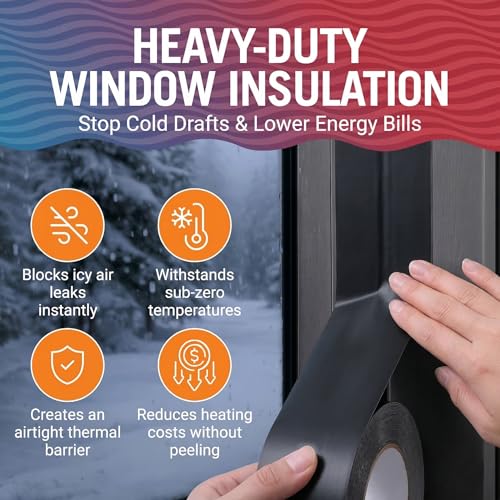 Window Sealing Tape Black 2-Pack, 2 Inch x 100 FT Per Roll, Weather Seal - color: Black, size: 2 Pack