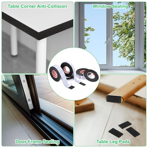 PATIKIL 5Roll Sponge Rubber Foam Tape, 3/8" W x 1/32" t x 16.4ft l Self-Adhesive Foam Insulation Tape Weather Stripping for Window Door Soundproofing Weatherstrip AC Seal Strip, Black - size: 3/8" x 1/32" x 16.4ft