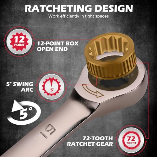 Premium 24-Piece Ratchet Wrenches Set with Magnetic Organizer, SAE 1/4"-7/8" & Metric 8mm-19mm, Cr-V Steel Ratcheting Wrench Set, Ratchet Combination Wrench Set for Automotive, Machine Repair - style: 24-Piece Ratchet (SAE & Metric)