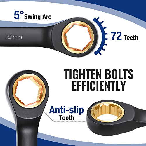 WORKPRO 9-Piece Anti-Slip Ratcheting Combination Wrench Set, Metric - style: Metric